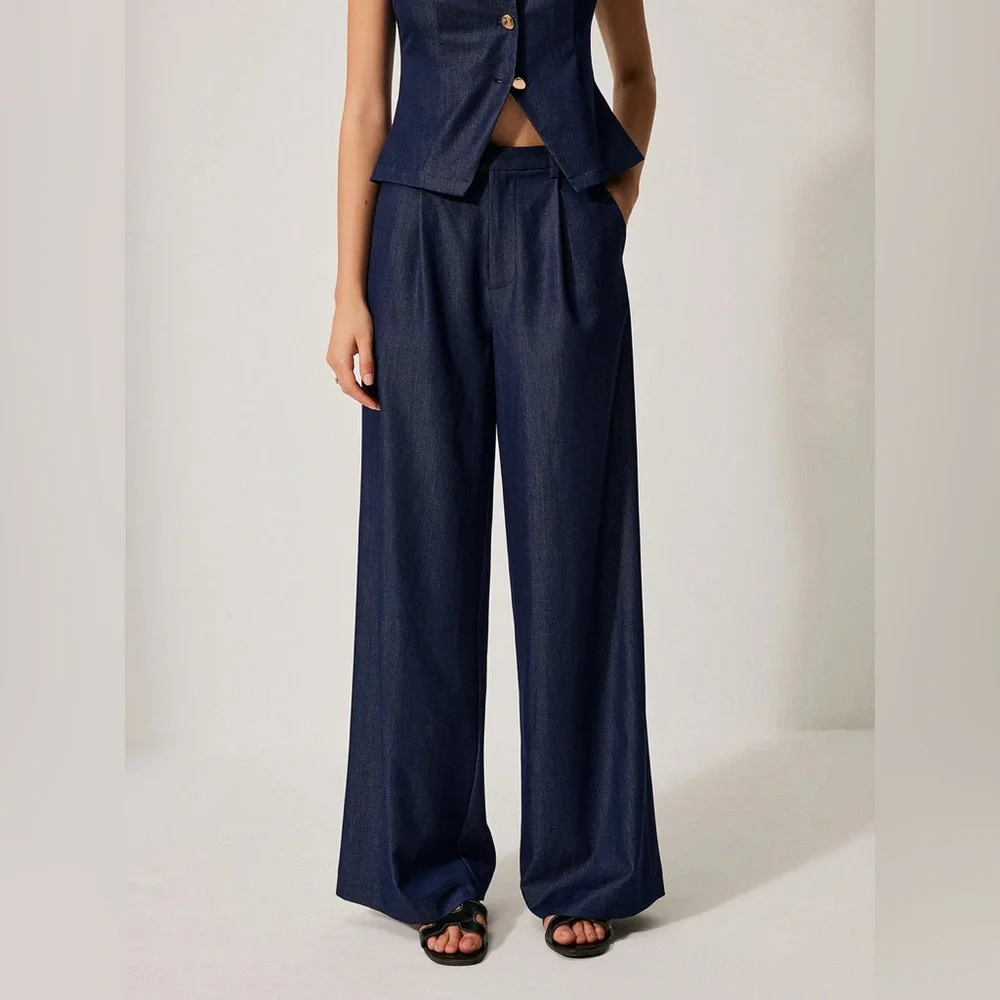 1001: Commense Navy Wide-Leg Pants - Picture 2 of 6